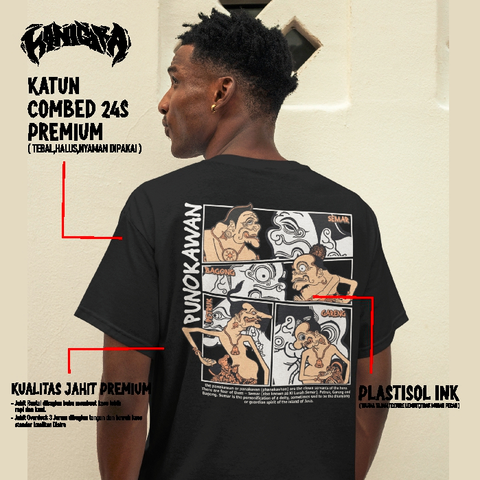 KANIGARA - Kaos Semar punakawan / kaos wayang punokawan BUDAYA INDONESIA WAYANG KULIT HITAM KATUN 24