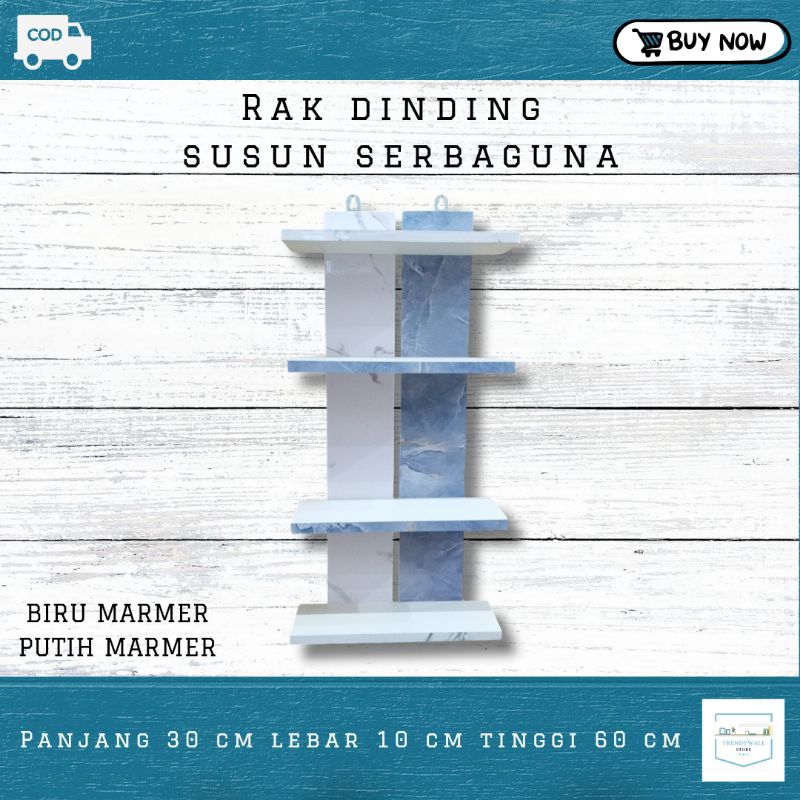 RAK SUSUN SERBAGUNA BAHAN BLOCKBOARD WARNA PUTIH MARMER KOMBINASI BIRU MARMER