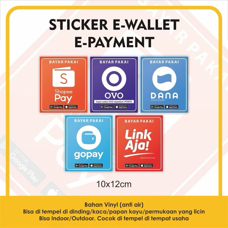 

Sticker E-Wallet E-Payment Shopeepay Dana Ovo Gopay Linkaja Stiker Anti Air