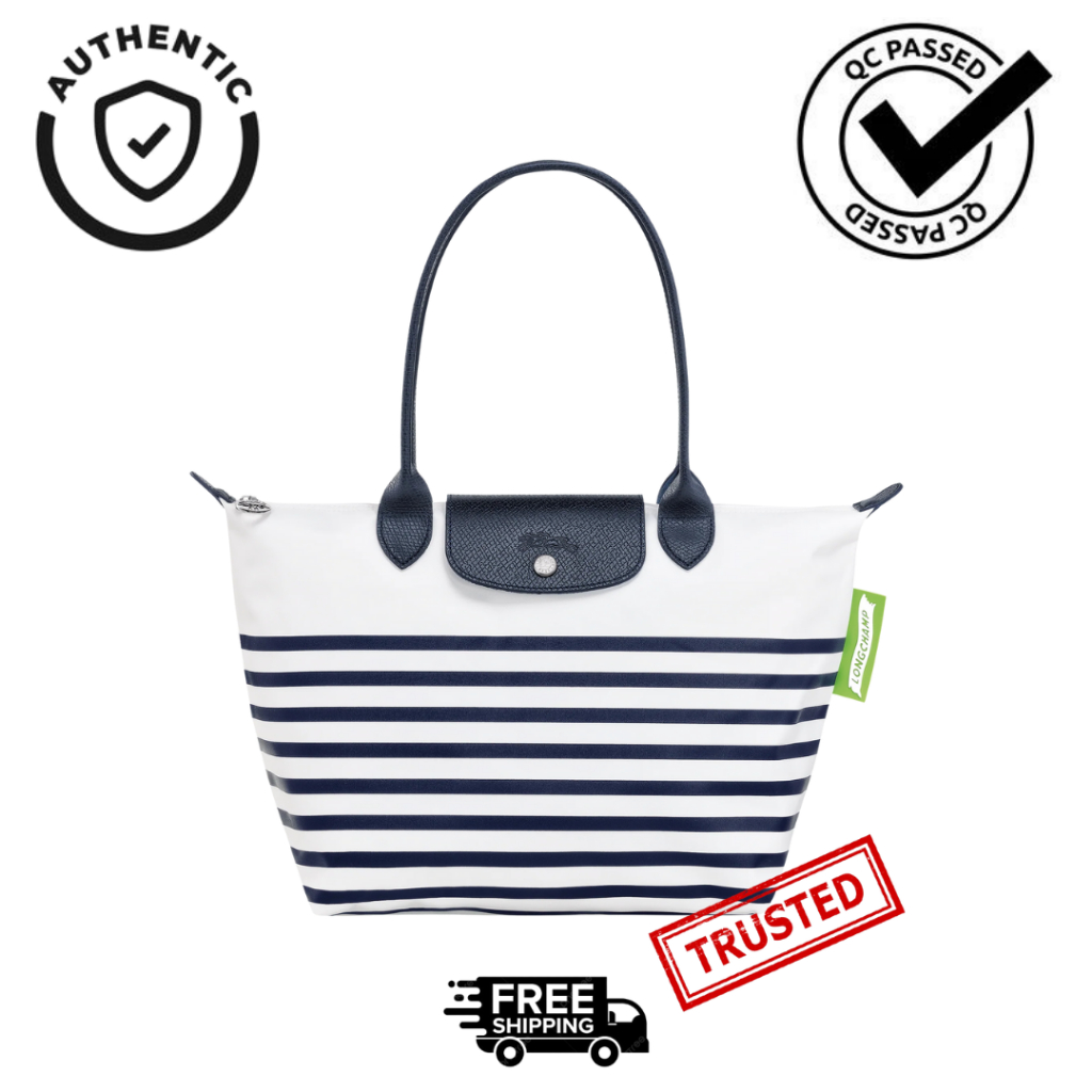 LC LGP Le Pliagee Collection Stripe Long Handle Tote Shoulder Bag