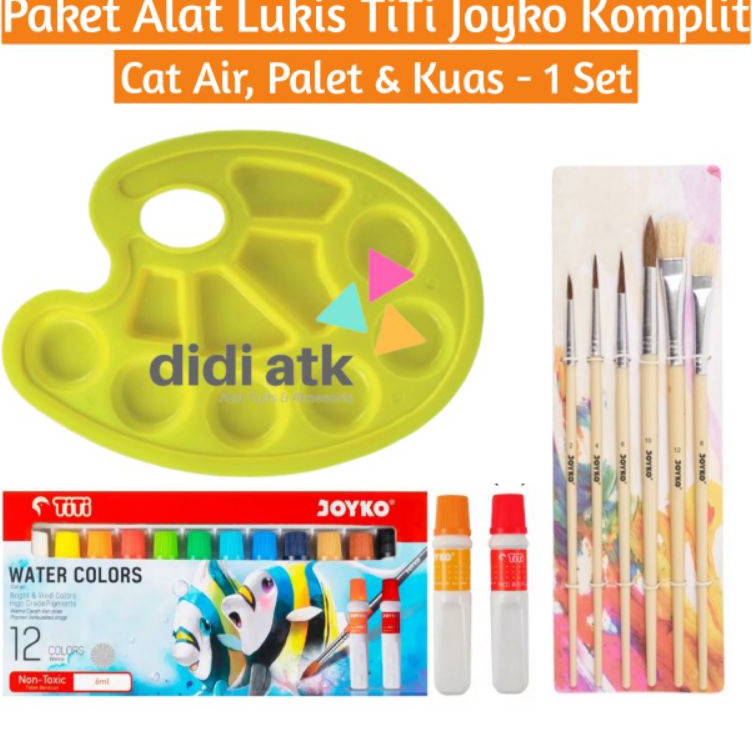 

Hot Product Paket Alat Lukis Lengkap TiTi Joyko 3 In 1 Cat Air Kuas Palet 1 Set