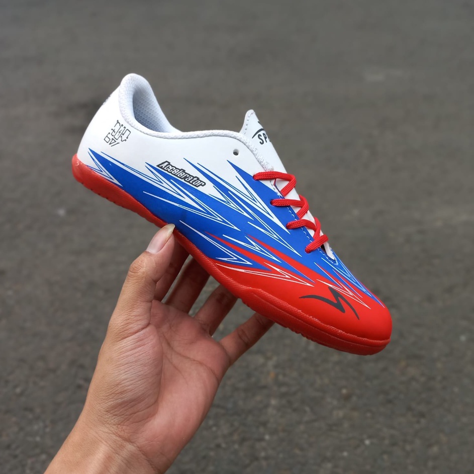 Grosir Populer  Sepatu Futsal Anak Accelerator Lightspeed 3 FG White Blue Red l COD Sepatu Bola Anak
