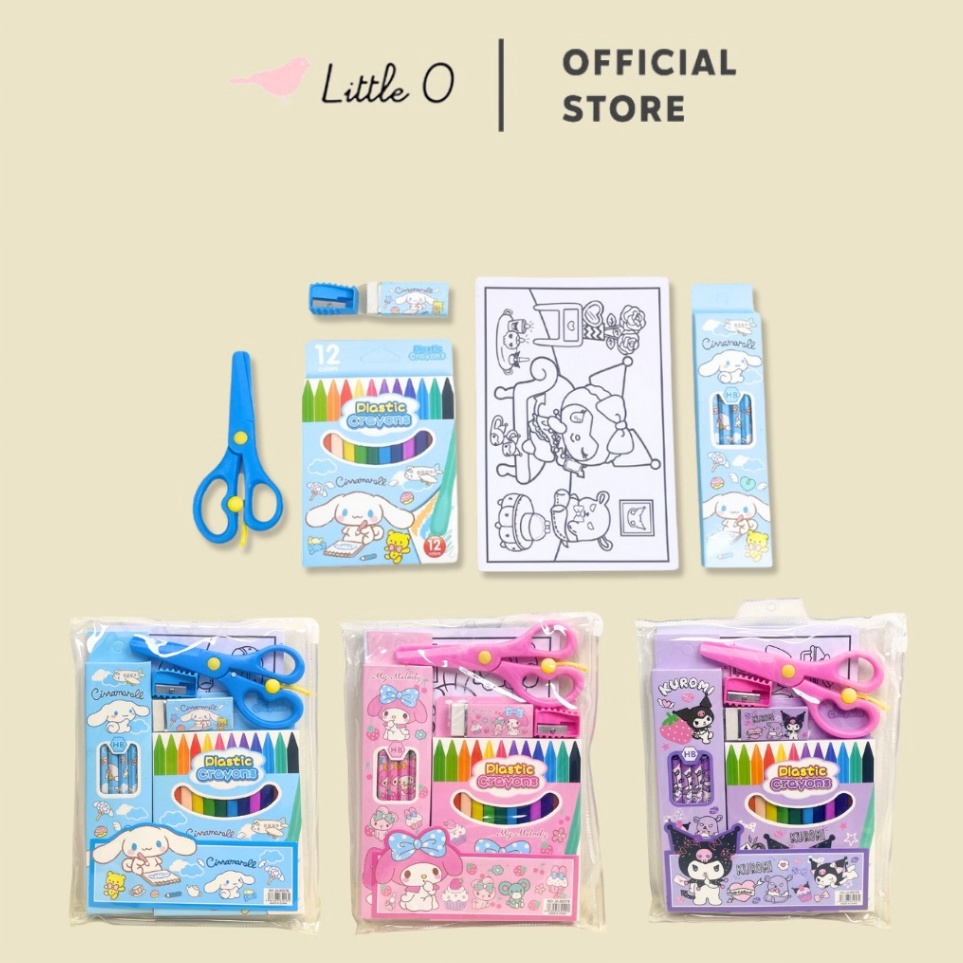 

Lebih Istimewa 6IN1 SANRIO Paket Drawing Crayon Set Gunting Pensil Penghapus Mewarnai Goodiebag Stationary Set