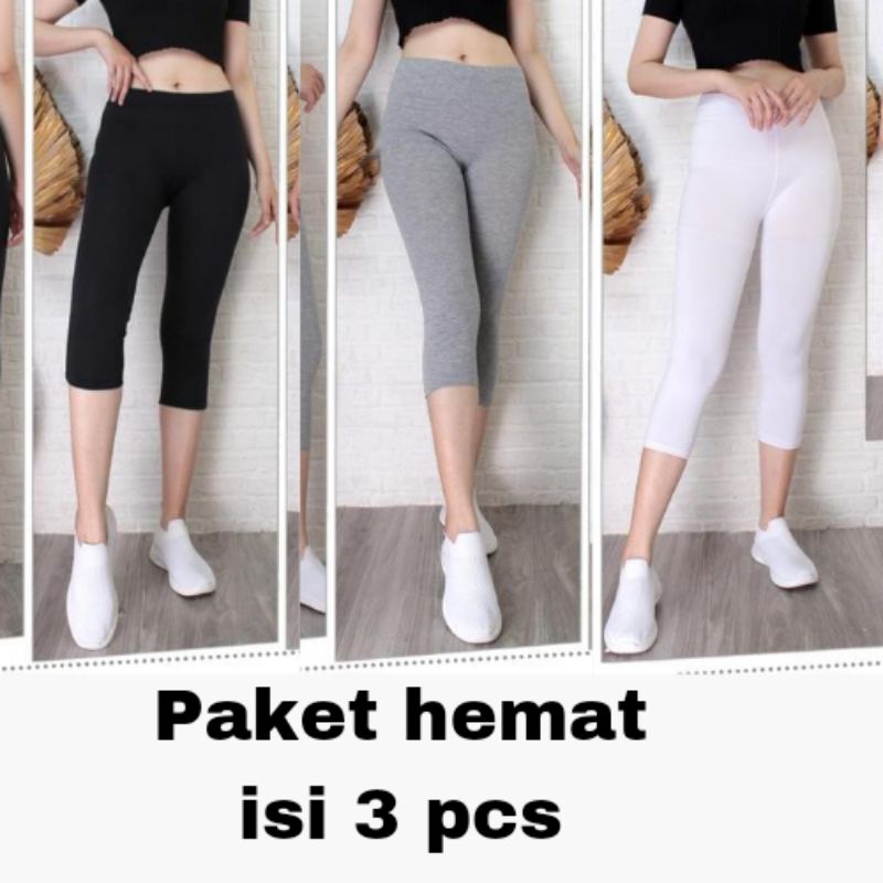 UI8 SPESIAL ISI 3 PC Legging Pendek Wanita 7/8 Bahan Kaos Rayon Soft