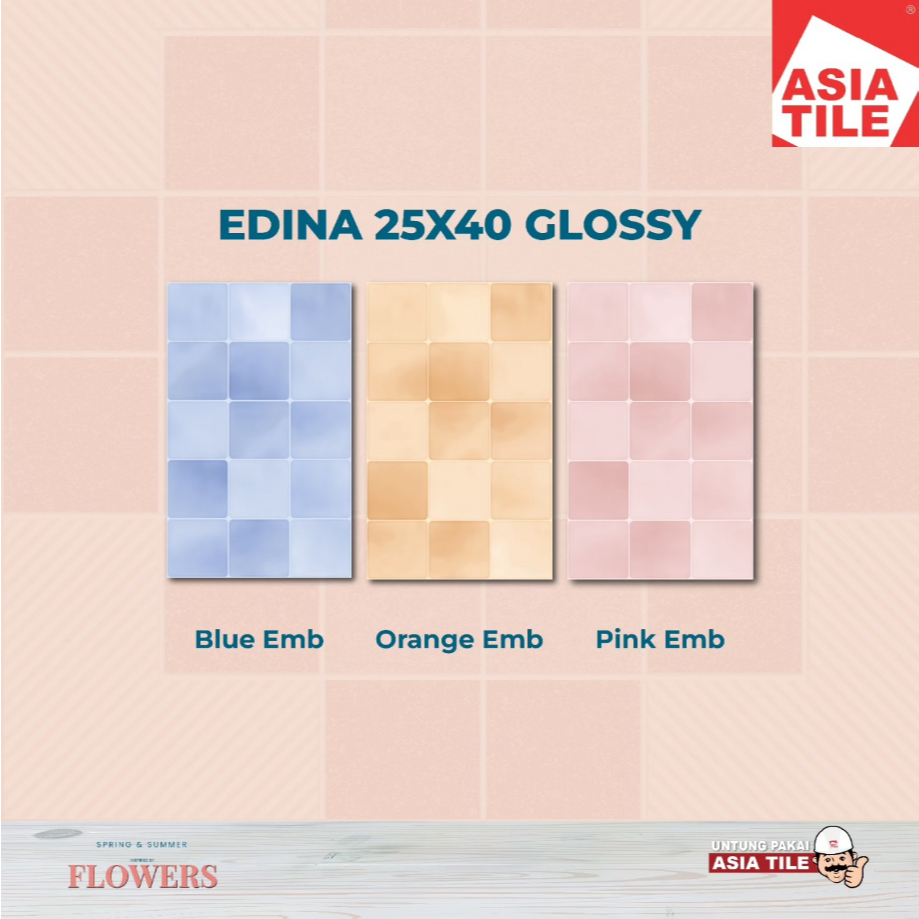KERAMIK DINDING EDINA EMB SERIES MOTIF KOTAK UK.25X40 GLOSSY KERAMIK DAPUR MINIMALIS MODERN