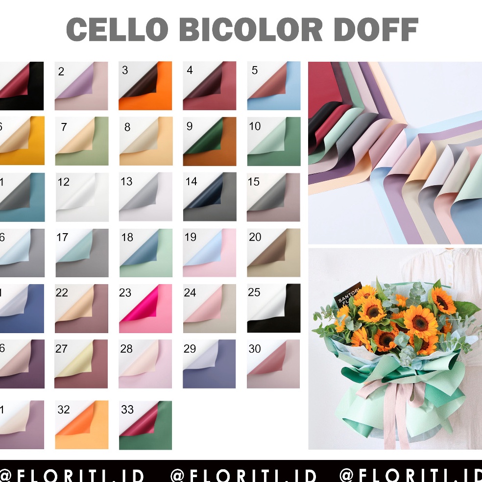 

Grosir Murah 2 lembar Flower Wrapping Cellophane Bicolor DoffKertas Buket Dua Warna