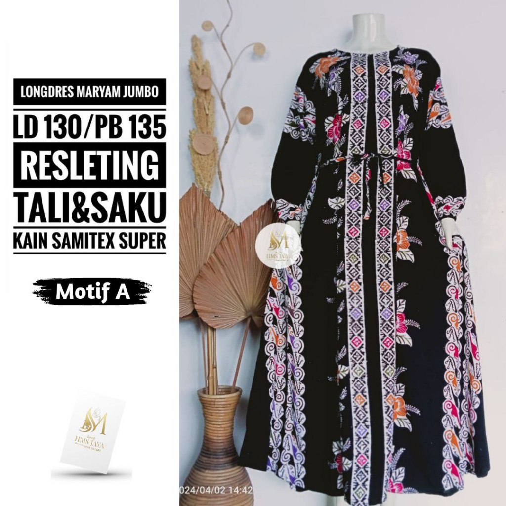 Longdres Maryam Jumbo / Dress Batik Panjang Adem Nyaman Warna Hitam / Gamis Batik Hitam Batik Cap