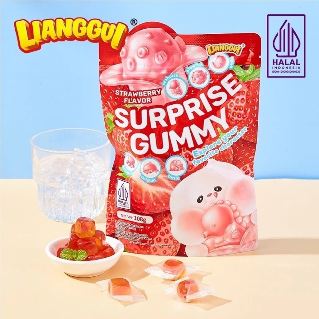 

LIANGGUI SURPRISE GUMMY PERMEN LUNAK RASA STRAWBERRY 108 GRAM