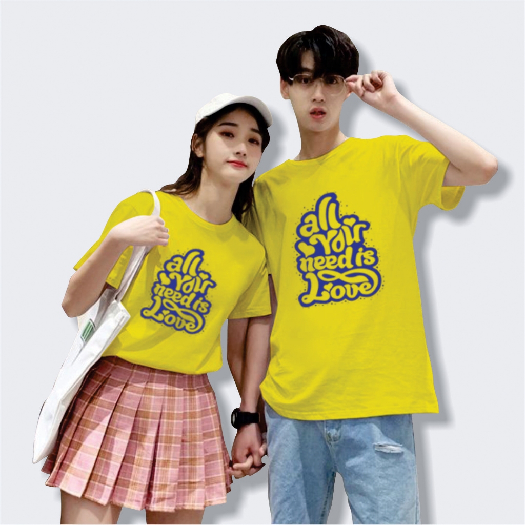 Kaos Couple Pasangan Tulisan All You Need Is Love Warna Kuning