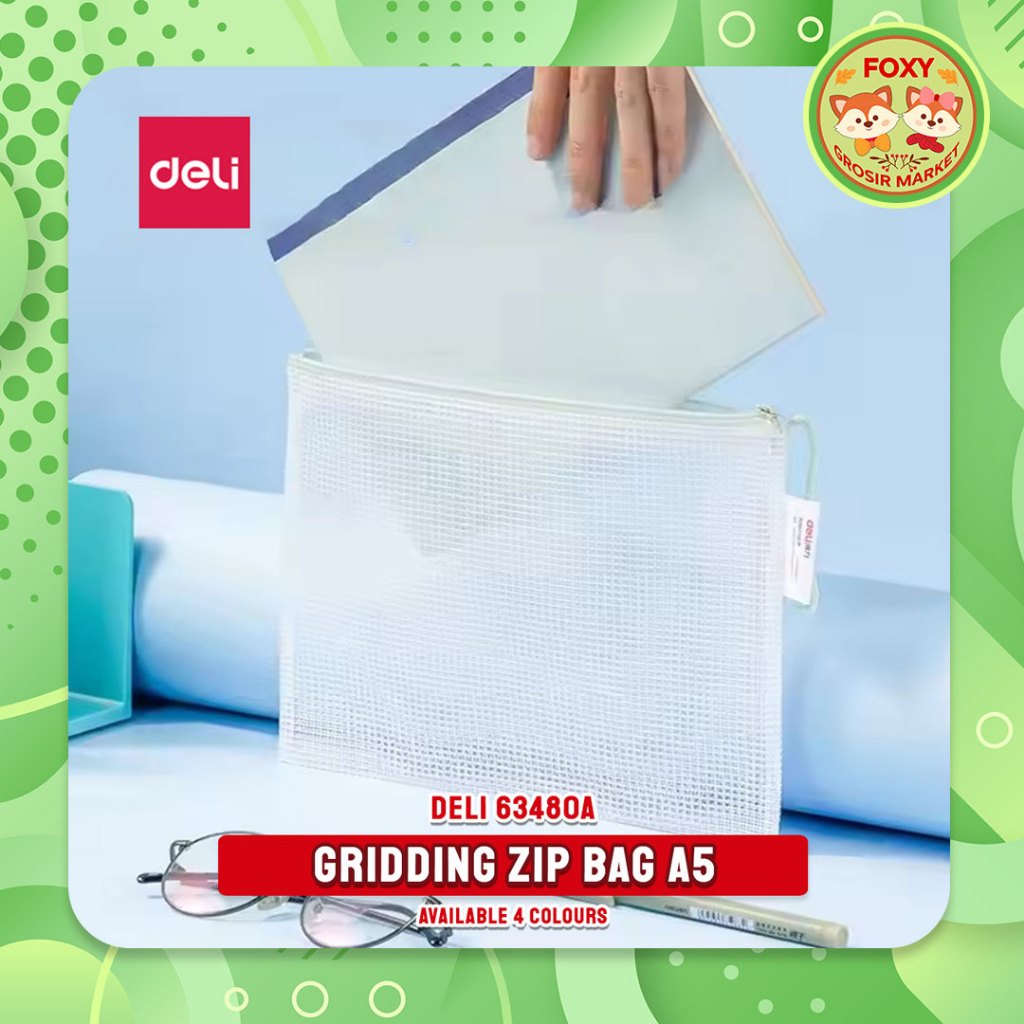 

Grid Zipper Transparent PVC BAG A5 Deli 63480A / Gridding Zip Bag Transparan Serbaguna / Folder Resleting