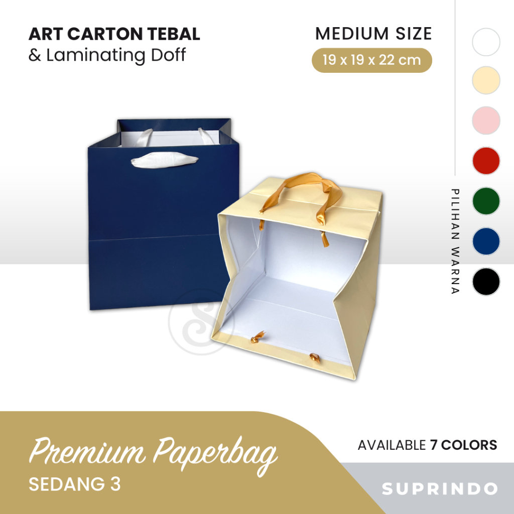 

Paper Bag Premium / Kantong Kado MEDIUM TEBAL uk. 19 x 19 x 22 cm