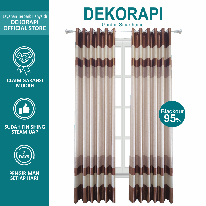 Gorden Blackout Motif Pelangi Atas Bawah 5 Gelombang Warna Merah Cokelat