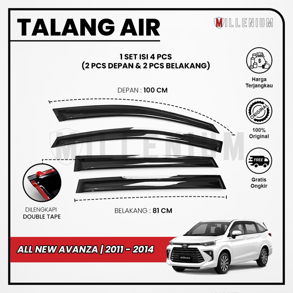 Talang Air Pintu Mobil Toyota All New Avanza 2011 – 2014 Model Slim 4 Pintu