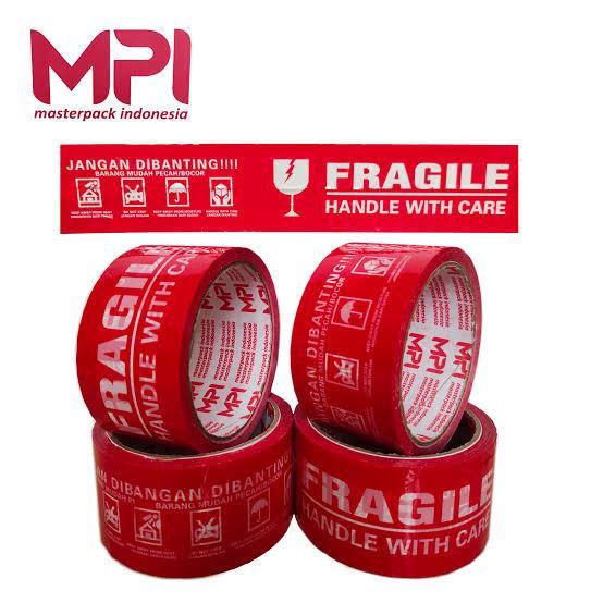 LAKBAN PREMIUM FRAGILE 100 YARD / LAKBAN PREMIUM MAKASSAR / ATK MKS / FRAGILE MERAH / FRAGILE PUTIH