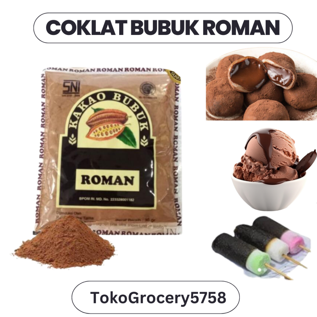 

COKLAT BUBUK ROMAN 35 GR HALAL UNTUK DONAT KUE ROTI SUSU COKELAT / CHOCO POWDER CACAO