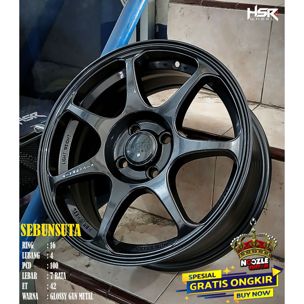 Velg Mobil Jazz Brio Ring 16 Pcd 100 Pelek Racing HSR Sebunsuta Lubang 4 R16