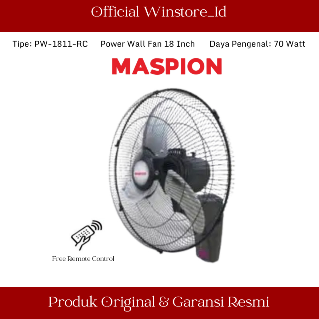 MASPION : PW-1811RC KIPAS ANGIN DINDING BESI 18 INCH POWER FAN DENGAN REMOTE PW 1811 RC
