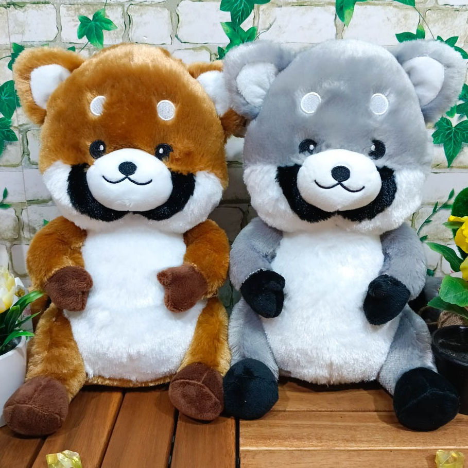 Boneka Red Panda Merah dan Rakun Raccoon Abu Lucu Halus 26 cm