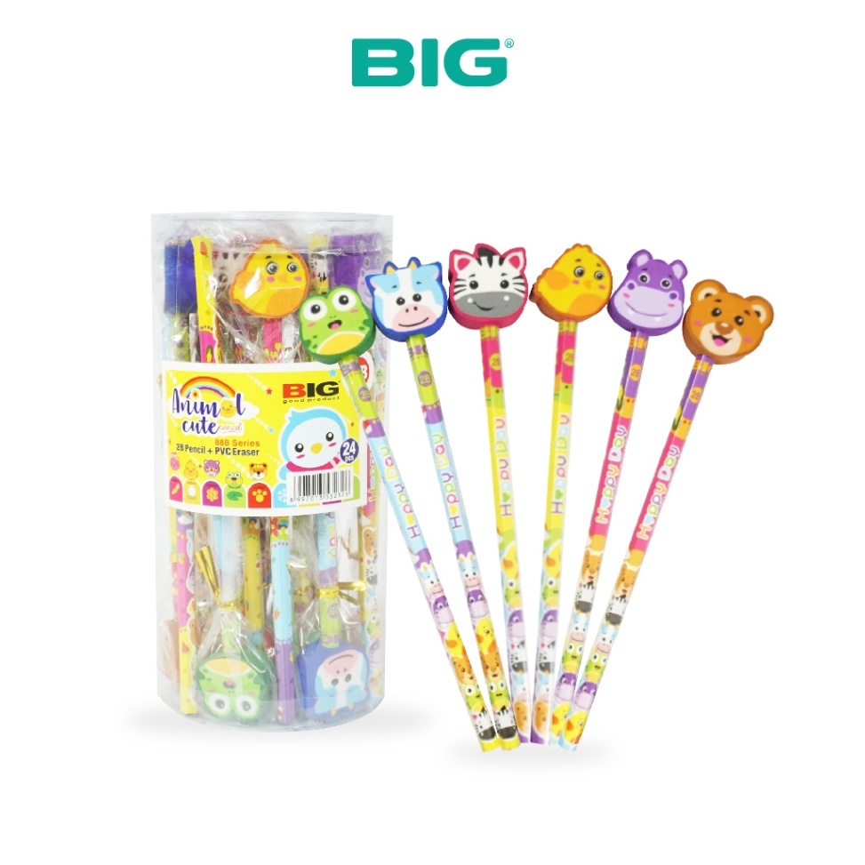 

KODE N17F 24 Pcs BIG Pensil 2B Penghapus Hewan Lucu Graphite Pencil PS888