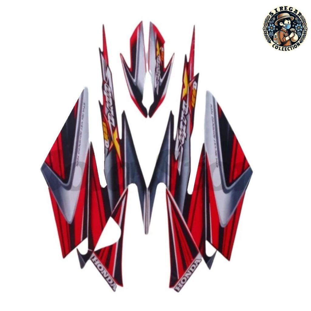 Stiker Striping List Body Supra X 125 D 2006 Merah Htam Standar Motor Honda Supra X 125 D 2006