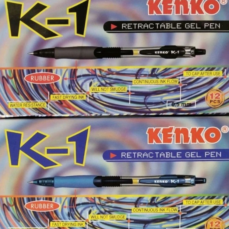 

KODE J62L Pulpen Pen Bolpoint Pena Gel KENKO K1 5 Hitam 1 Pak 12 pcs