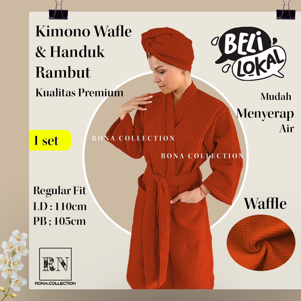 Satu Set handuk kimono waffle & Pengering Rambut Kualitas Grade A Menyerap Air Kimono Handuk Bathrob
