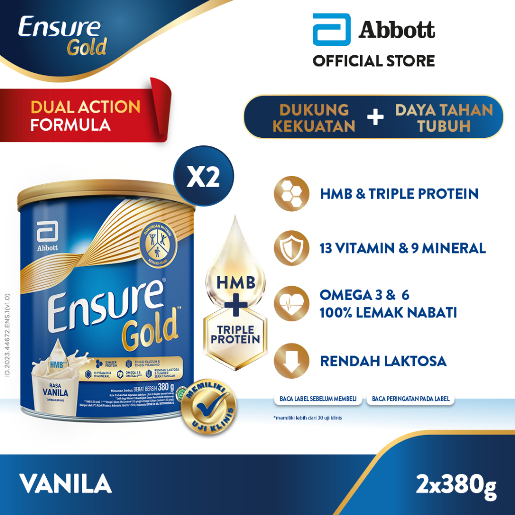 

Ensure Gold HMB Vanila 380 g - Nutrisi Dewasa Rendah Laktosa - 2 pcs