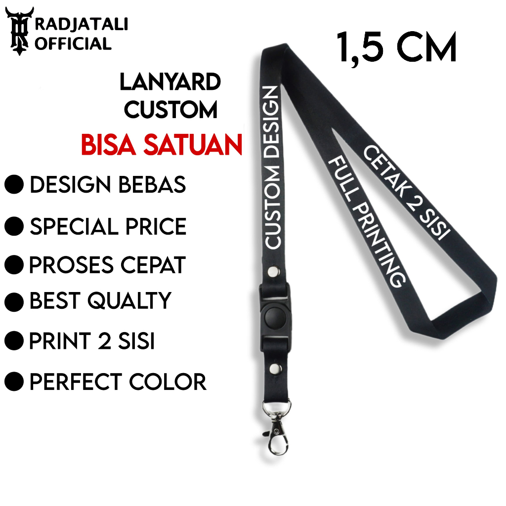 [BISA SATUAN] Custom Lanyard 1,5cm tali id card printing full 2 sisi - Lanyard Custom Desain Satuan