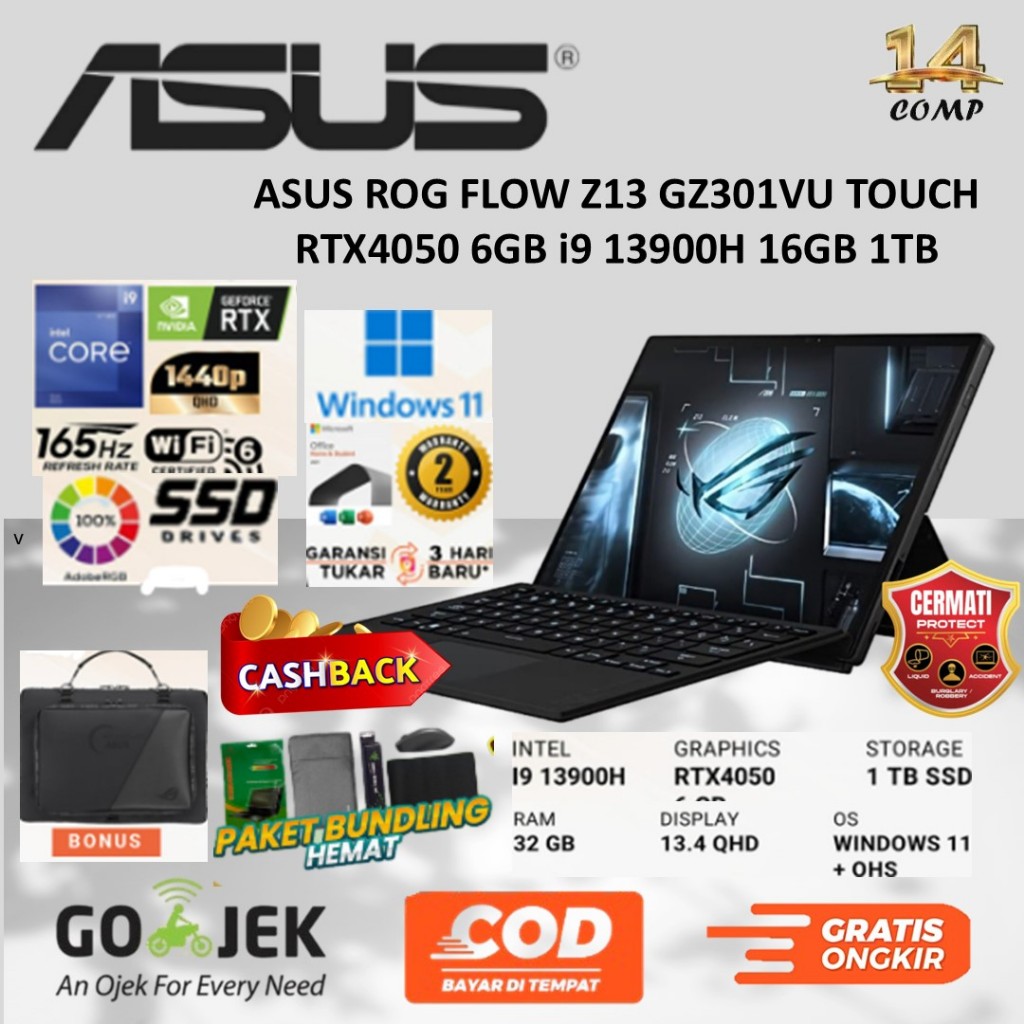 ASUS ROG FLOW Z13 GZ301VU TOUCH RTX4050 6GB i9 13900H 16GB 1TB SSD
