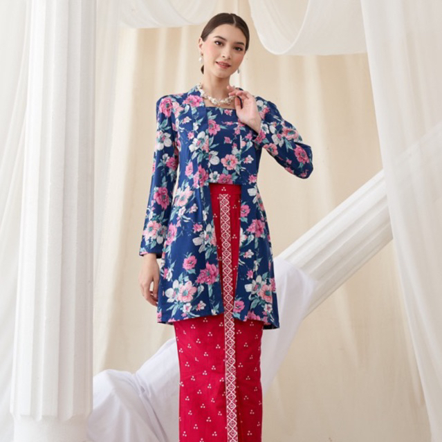Kebaya Kutubaru Bunga/ Kebaya Kutubaru Modern Jumbo Bigsize/Kebaya Wisuda Navy/Seragam Kebaya Brides