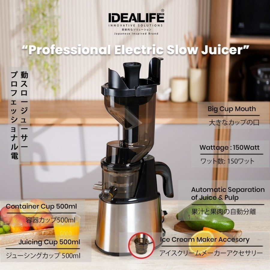 IDEALIFE Professional Electric Slow Juicer IL-201SJB IDEALIFE