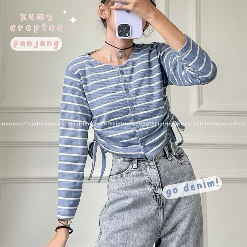 Kardigan Liris Serut Samping Crop Waffle / Cardigan Rib Kancing Liris Wanita Korean Style