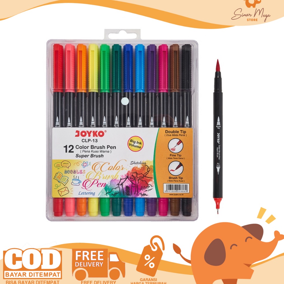 

KODE J43N Joyko Color Brush Pen Set CLP13 Super Brush Double Tip Dual Mata Pena Kuas 12 Warna Murah