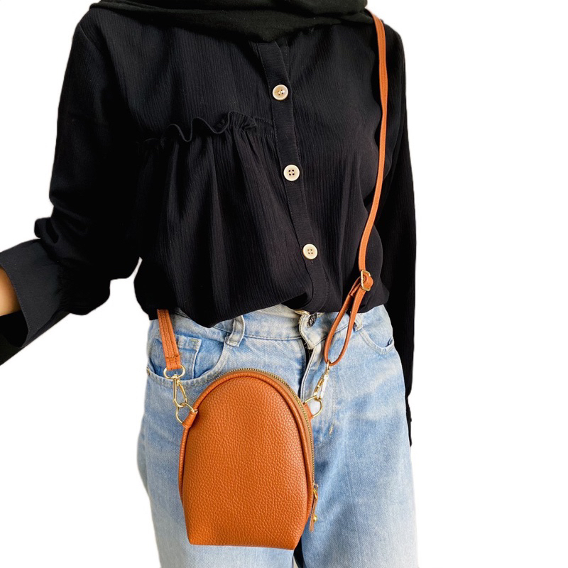 Tas Wanita Papirut HP Kulit Jeruk Tebal Tali Panjang size 18X14