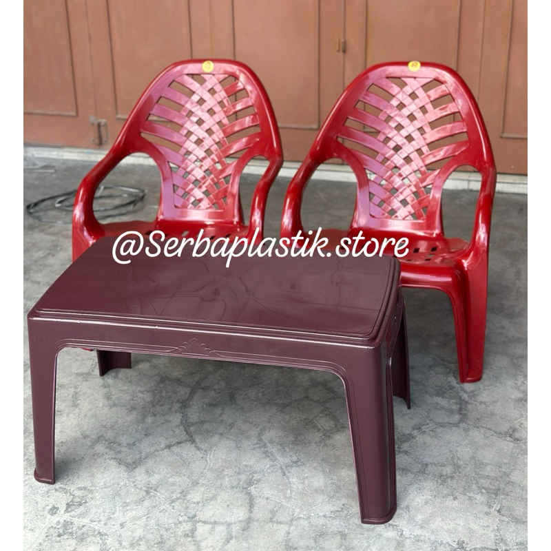 SET KURSI SANTAI 2kursi atau 4kursi dan meja / kursi rebahan plastik warna / kursi teras / meja besa