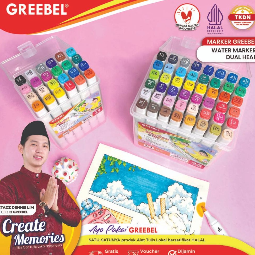 

KODE W39X GREEBEL Spidol Water Marker Dual Head Sketsa Marker Set Spidol Warna Warni 12 18 24 36 48 Warna