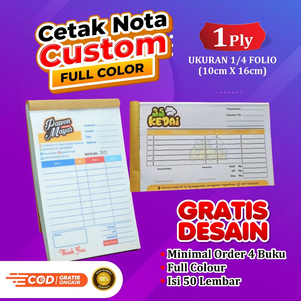 

PROMO Cetak Nota 1 ply 1/4 Ukuran Sedang Custom Nama dan Logo Usaha Sendiri Laundry Olshop Bangunan