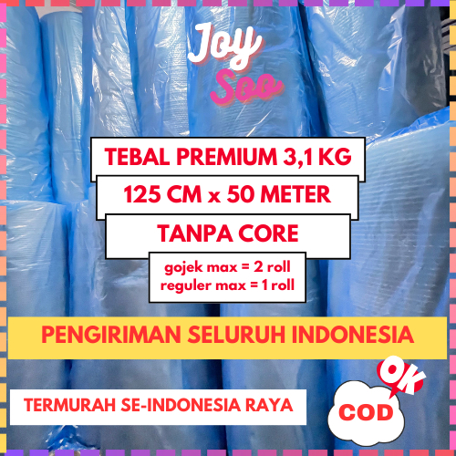 

BUBBLE WRAP 3KG 125CM X 50METER TEBAL PREMIUM TANPA CORE HITAM BENING