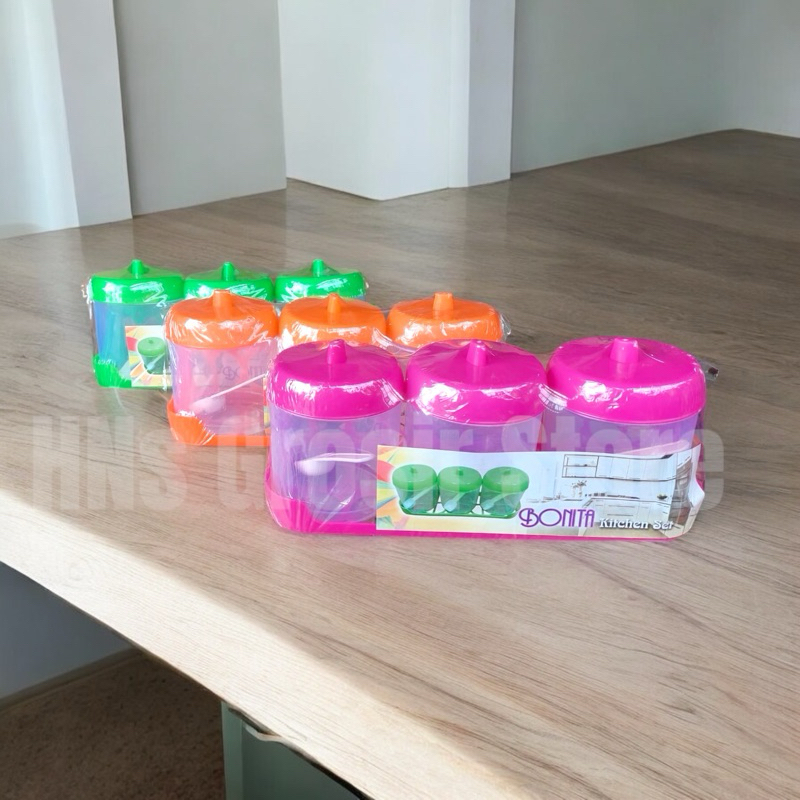 Tempat bumbu plastik bonita kitchen set + sendok bisa di tempel dinding