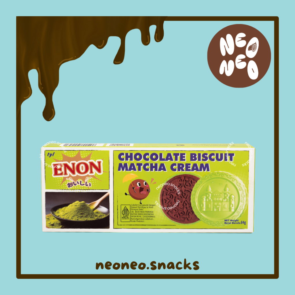 

MATCHA - ENON Chocolate Biscuit with Matcha Cream - Camilan Biskuit Renyah Krim Rasa Matcha