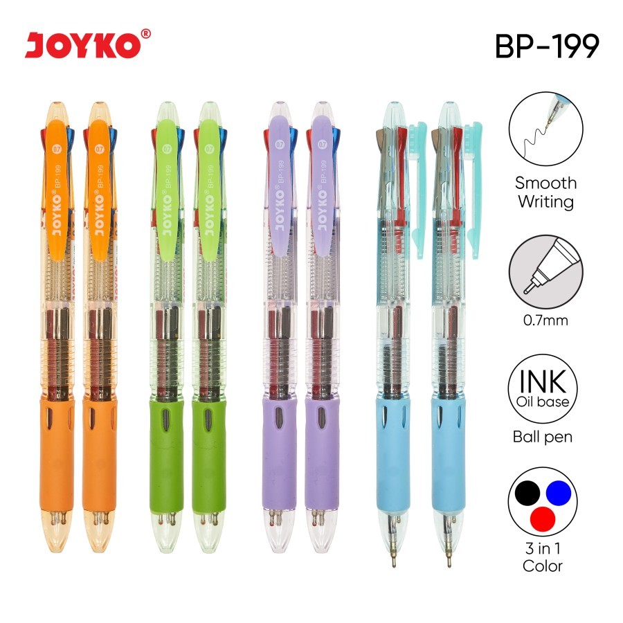 

Ball Pen Pulpen Pena Joyko BP-199 Trico 0.7 mm 3 Warna Colors