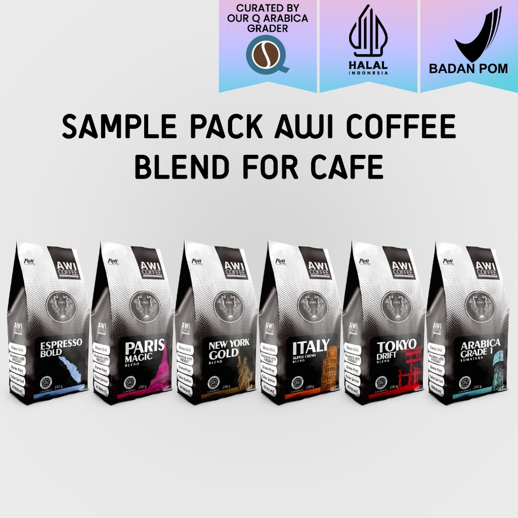 

Sample Pack Awi Coffee Blend For Cafe 6x200gr Biji/Bubuk | ARABICA ROBUSTA | GRADE 1| PREMIUM