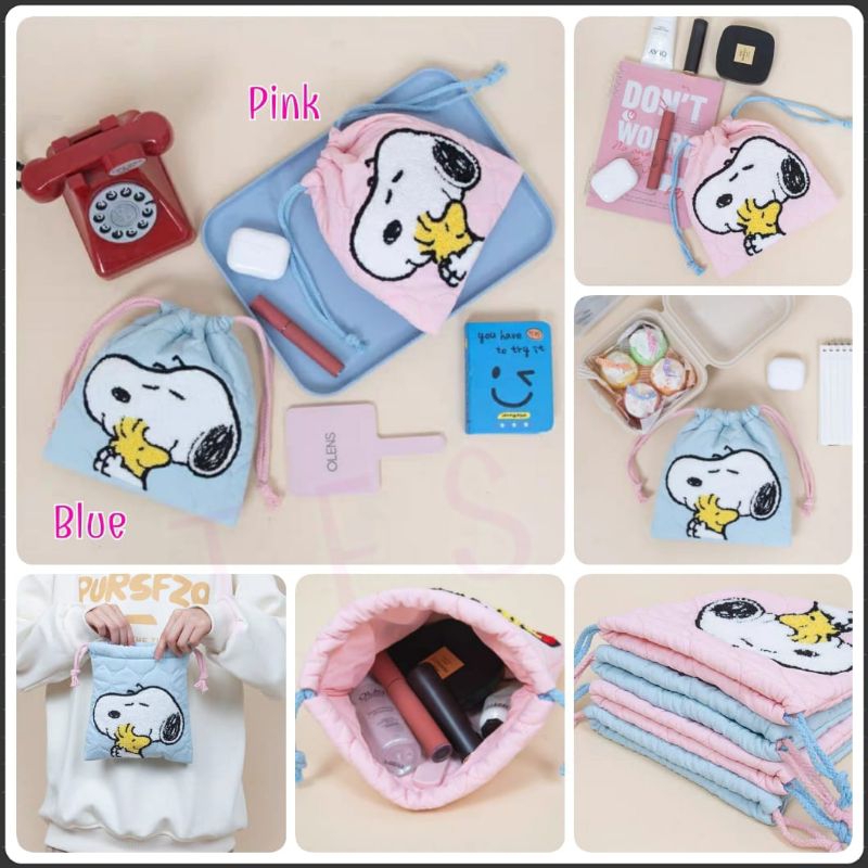 Pouch serut snoopy beludru ori uk19x21