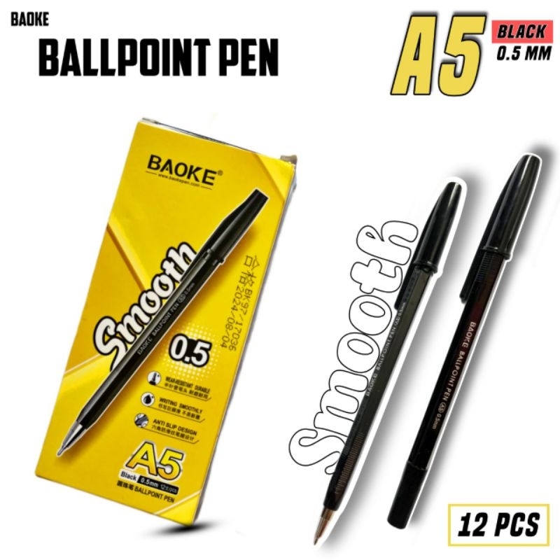 

12 Pcs Ballpoint Pen Baoke A5 [0.5 MM] Karakter/Pen/Ballpoint Pen/ Pulpen Hitam