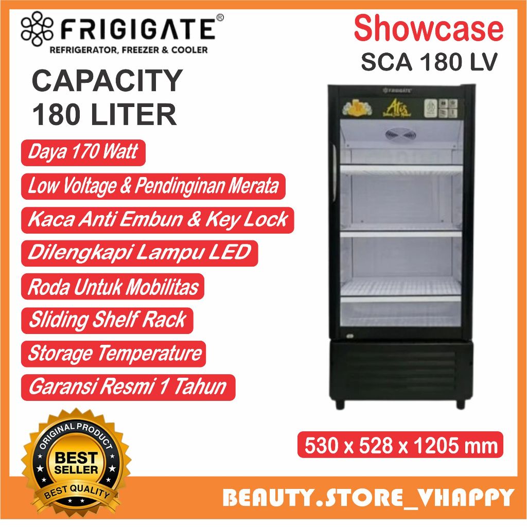Showcase Lemari Pendingin Minuman FRIGIGATE ATIS 188 3 Rak Besar Hemat Listrik & Kaca Bening garansi