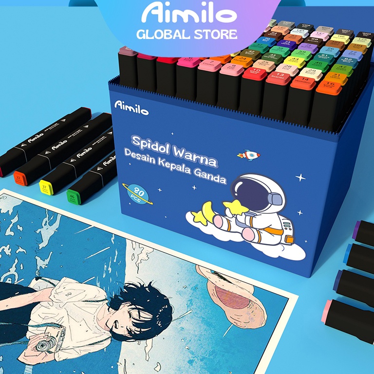 

KODE I6B Aimilo Spidol Warna Warni 1 Set Sketch Marker 2 Tip kartun Touch Marker 24364868 Warna