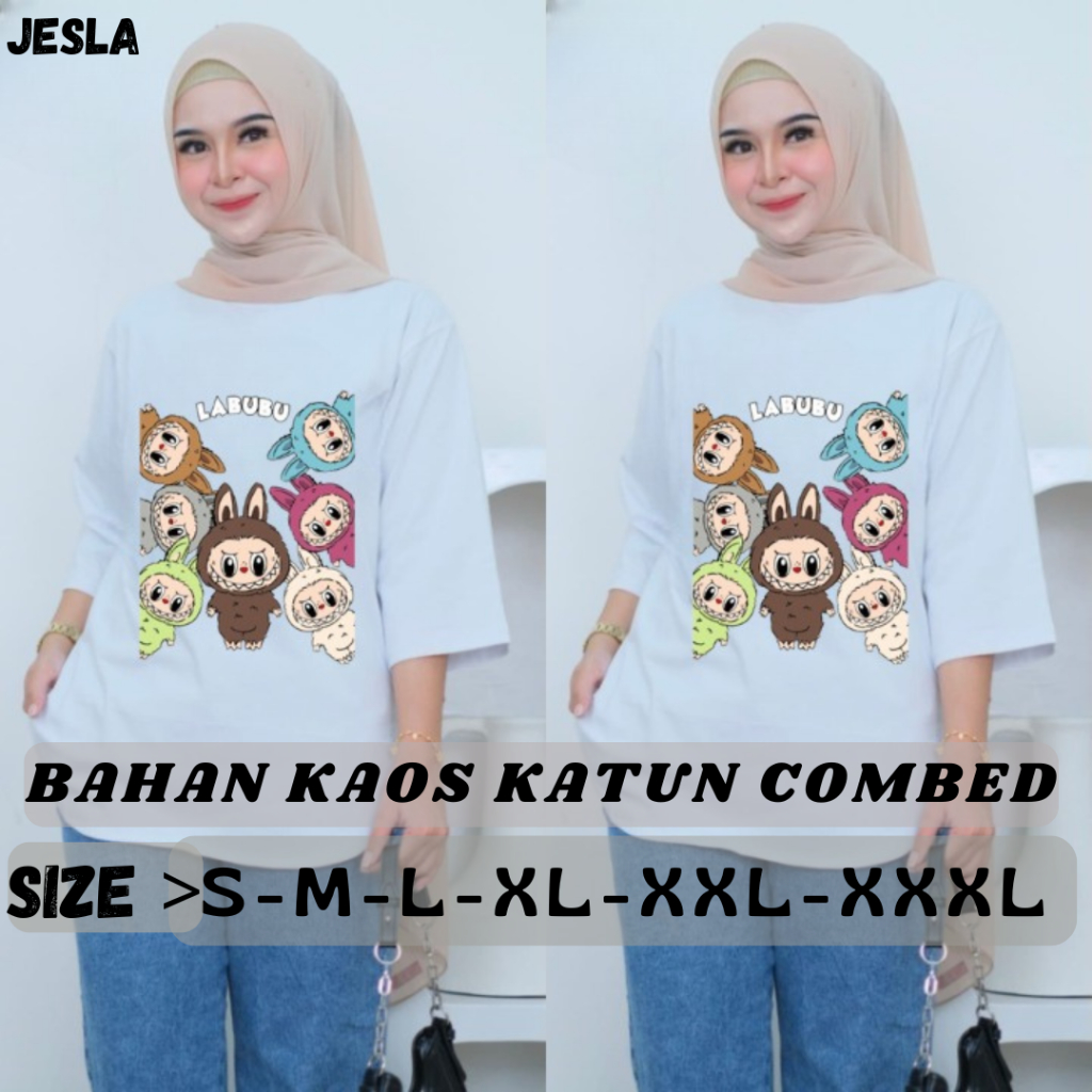 Baju Atasan Wanita Terbaru Labubu Top Oversize BO Bahan Kaos Katun Combed 24s Aplikasi Sablon Blouse