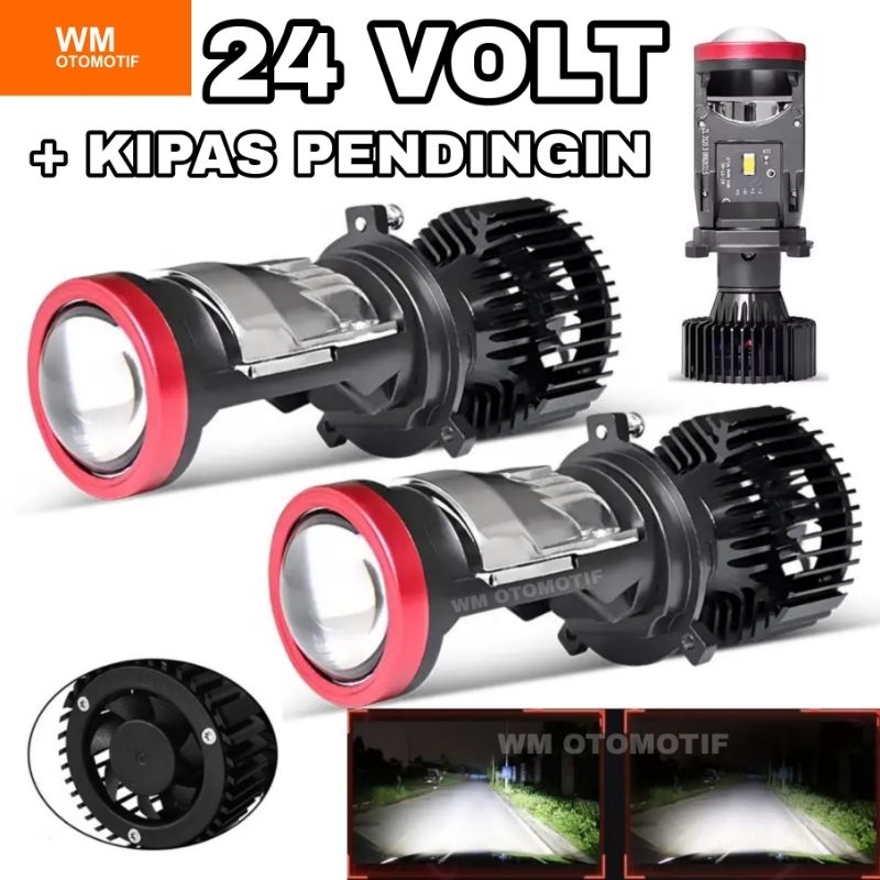 Lampu LED Utama 24 Volt Projector Depan RED Y7D Mini Kipas H6 H7 H4 Truk Bus Canter Fuso Tronton Can