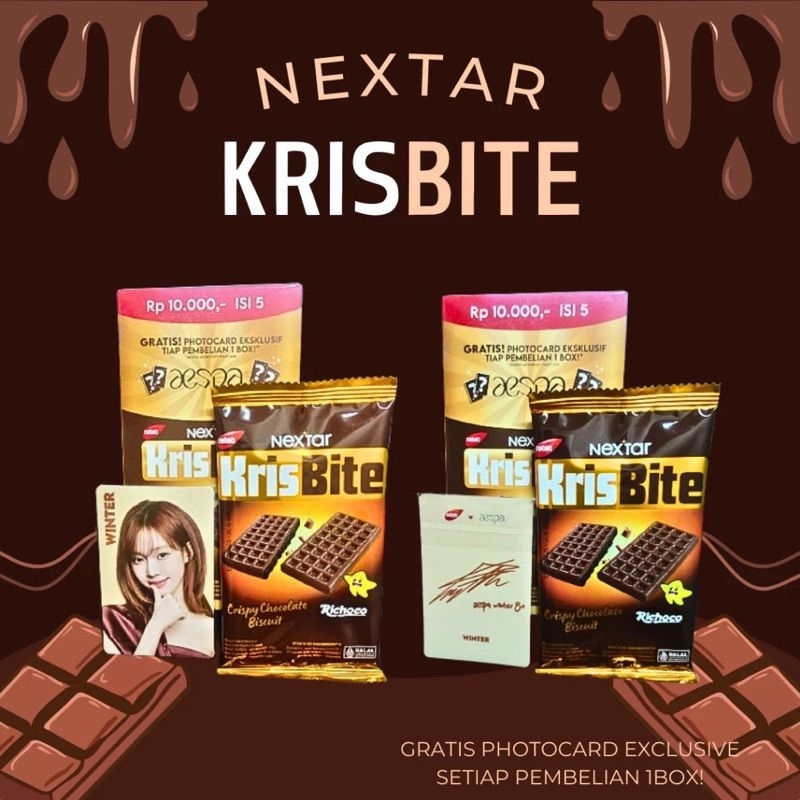 

Nabati nextar KrisBite edisi aespa /gratis photocard tiap box / harga per box isi 5