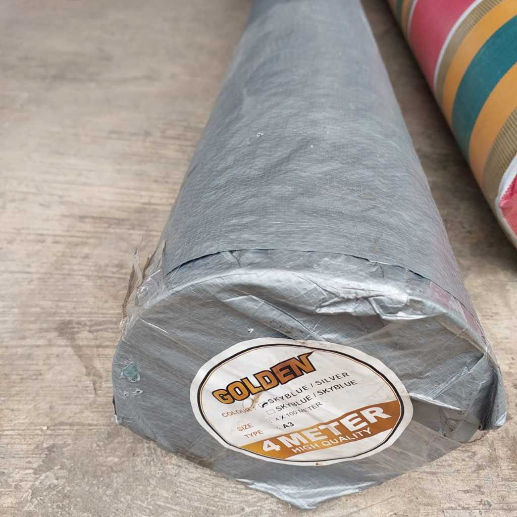 Tenda Plastik Terpal 4x100m GOLDEN teratak pesta camping kuat dan ekonomis biru silver